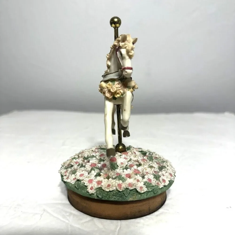 Vintage Our America Candle Jar Topper Carousel Horse w/ Flowers Decor Pony White